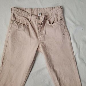 & Denim Pink Distressed Button Fly Jeans 30
